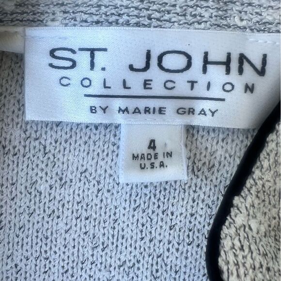 St. John Collection Marie Gray Vintage Cardigan Zip Up Knit Gray White Jacket  4 - Picture 9 of 11